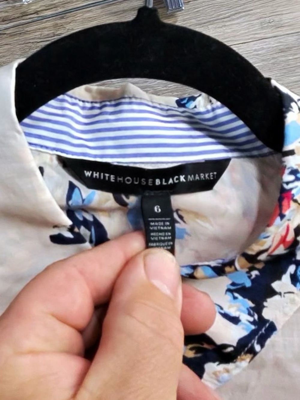 White House Black Market Cream Button-Down with Blue & Pink Floral Print - Picture 4 of 9